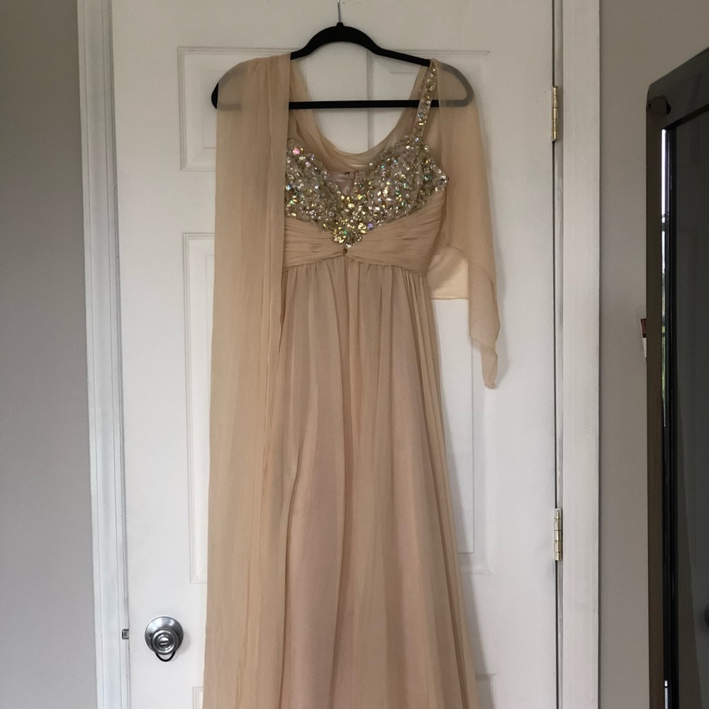 Nina Canacci Nude/Champagne Dress with Scarf
